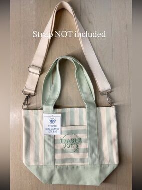 Trader Joe's Striped Canvas Mini
Tote Bag mint cream
Foldable D-ring no strap
